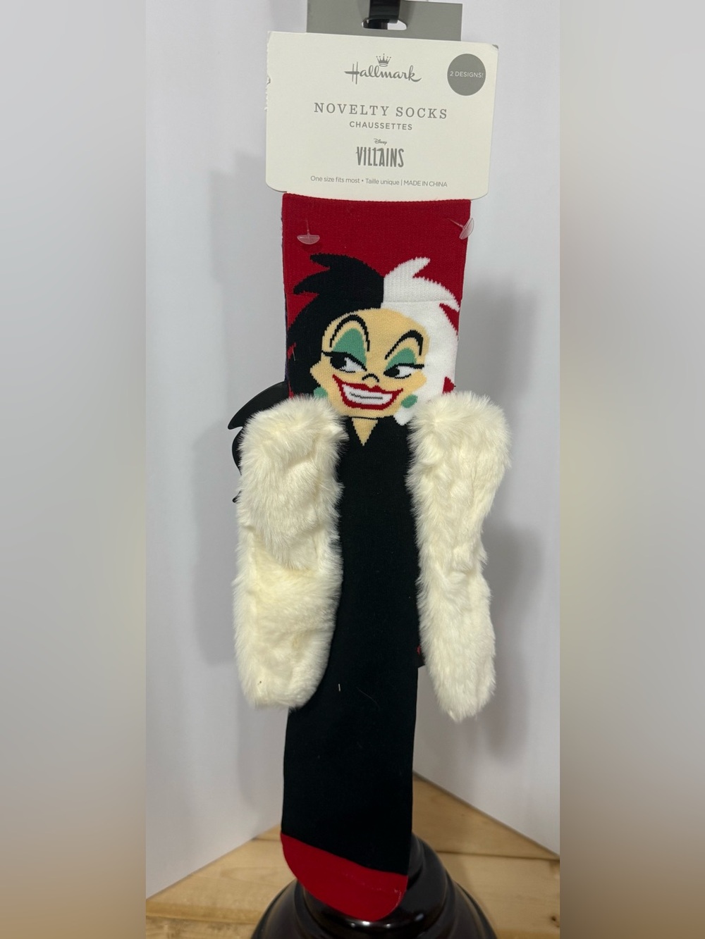 Hallmark Kids Novelty Cruella-Inspired Socks with Cream Faux Fur
